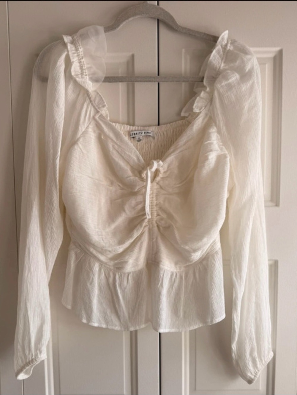 Lightweight Cream Ruffle Peasant Top - Brand: celebrity pink